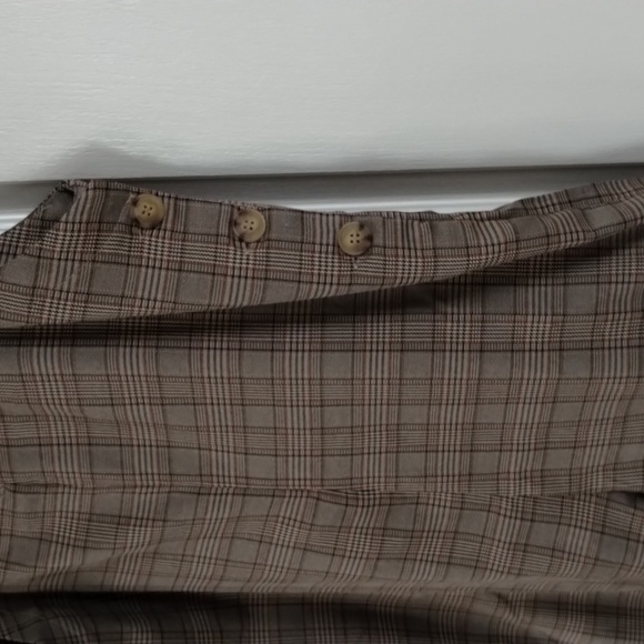 Hem & Thread Jumper Medium wide leg romper brown plaid side buttons - Picture 5 of 12